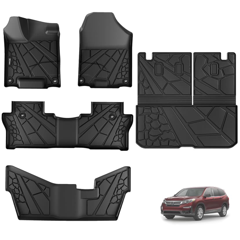 KARPAL Floor Mats for Honda Pilot 2016-2022 (8 Seats, No Elite Models) | All Weather, TPE Material, Custom Fit, Floor Liners, Car Mats, Cargo Mat, Full Set, Easy Clean, Non-Slip