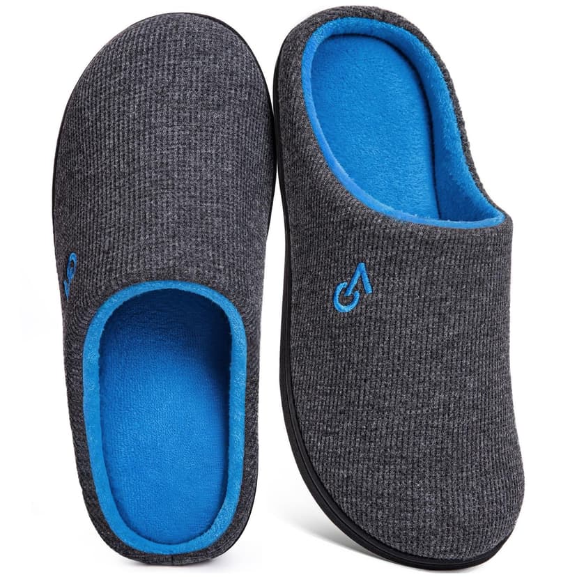 VeraCosy Men's Two-Tone Memory Foam House Slippers Indoor Outdoor Durable Rubber Sole