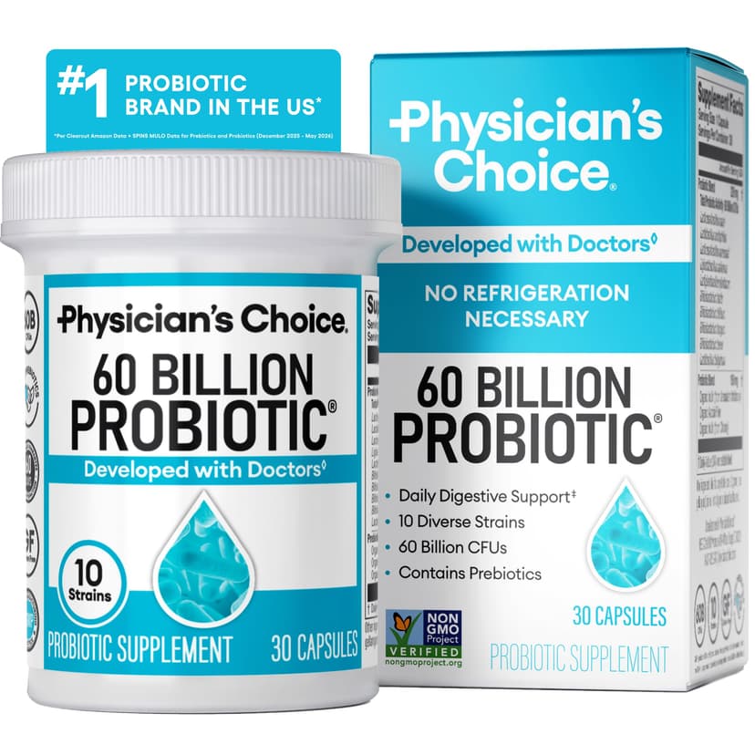 Physician's CHOICE Probiotics 60 Billion CFU - 10 Strains + Organic Prebiotics - Immune, Digestive & Gut Health - Supports Occasional Constipation, Diarrhea, Gas & Bloating - for Women & Men - 30ct