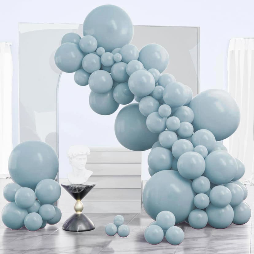 PartyWoo Dusty Blue Balloons 140pcs Light Blue Aqua Boho Different Sizes | 18 12 10 5 Inch Balloons for Graduation Gender Reveal Birthday Bridal Shower Wedding Anniversary Party Decorations Blue-F28