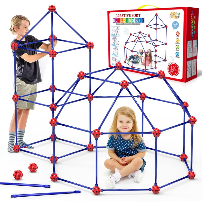 Fort Building Kit for Kids,STEM Construction Toys, Christmas & Birthday Gift for 4 5 6 7 8 9 10 11 12 Years Old Boys and Girls,Ultimate Creative Set for Indoor & Outdoors Activity,140 Pcs,Original | S