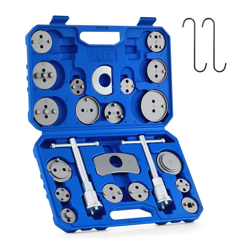 Orion Motor Tech 24pc Brake Caliper Compression Tool Set, Heavy Duty Brake Piston Compressor Tool and Wind Back Tool Kit for Brake Pad Replacement, Universal Disc Brake Caliper Tool Set with Blue Case