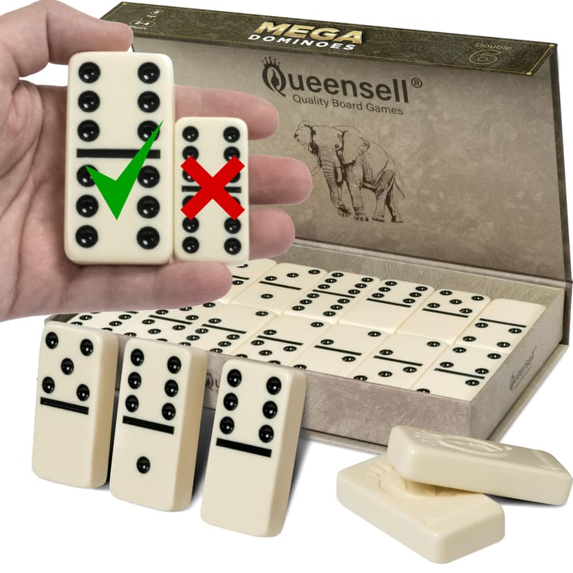 Mega Large 3" Dominoes Set for Adults and Kids – Dominoes Double 6 Classic Board Games – Double Six Domino Set with 28 Tiles and Gift Case, Juegos de Mesa (MEGA)