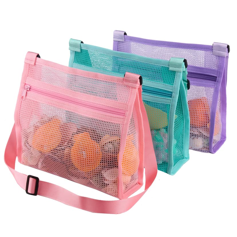 MUYIZI Mesh Beach Bag for Shells Collecting 3 Pack,Shell Bags for Beach, Sea Shell Bags for Picking Up Shells, Beach Shell Bag for Kids Sand Toys Swimming Accessories for Boys and Girls