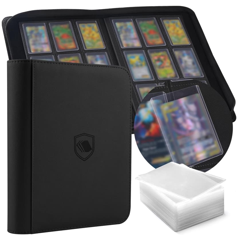 Top Loader Binder 9 Pocket, Holds 360 Toploaders, 100 Toploaders INCLUDED | Toploader Binder for 3" x 4" Rigid Toploaders, Trading Card Binder for TCG, MTG, Sport Cards, PU Leather Cover, Side Loading