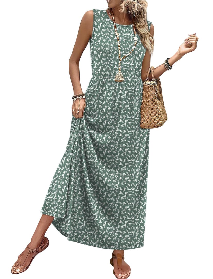 WIHOLL Summer Dresses for Women 2026 Maxi Dresses Long Flowy A Line Sleeveless Sundresses with Pockets