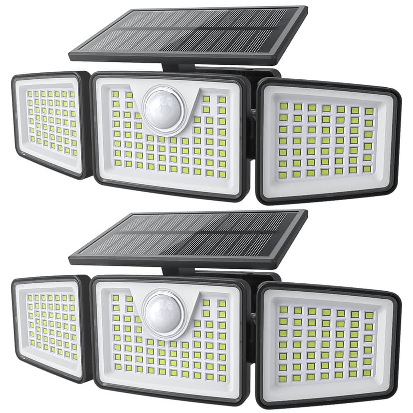 daphino 2500LM Solar Lights, Motion Sensor Outdoor Lights, 3-Head, 2 Pack | 270° Wide-Angle Street & Area Coverage, IP65 Waterproof Security Lighting, 3 Lighting Modes, Non-Remote