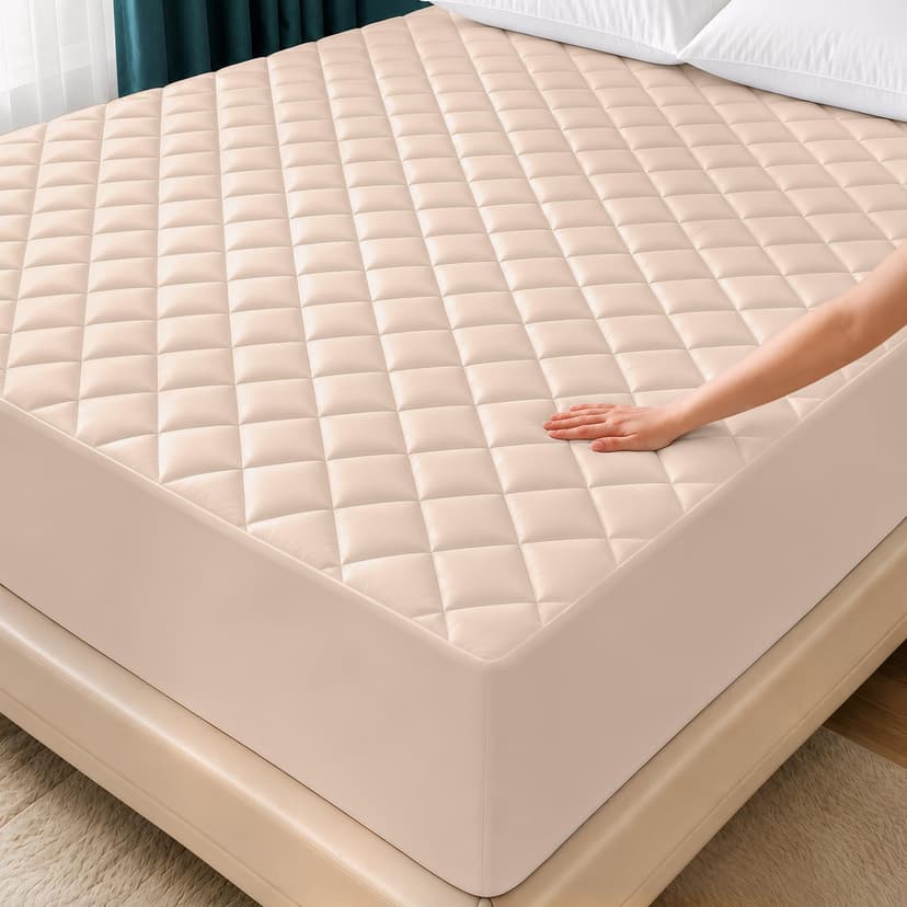 Quilted Mattress Pad, Twin Mattress Protector Topper fits 16" Deep, Beige | Soft Breathable Fitted Mattress Cover, Noiseless, Deep Pockets & Machine Washable for Home & Hotels by Utopia Bedding