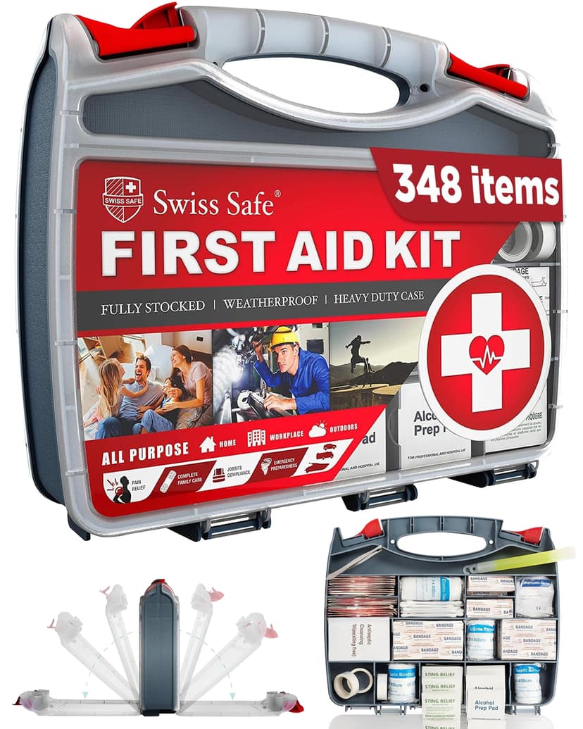 Swiss Safe 2-in-1 348 Pcs Large First Aid Kit for Camping, Travel & Car