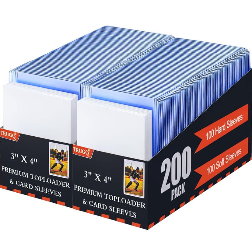 TRUGQ 400 Card Sleeves Toploads for Cards,3" x 4" Baseball Card Protectors,Premium Standard Size Trading Hard Plastic Card Holder for Sports Football Cards(200 Hard Protectors +200 Soft Sleeves)