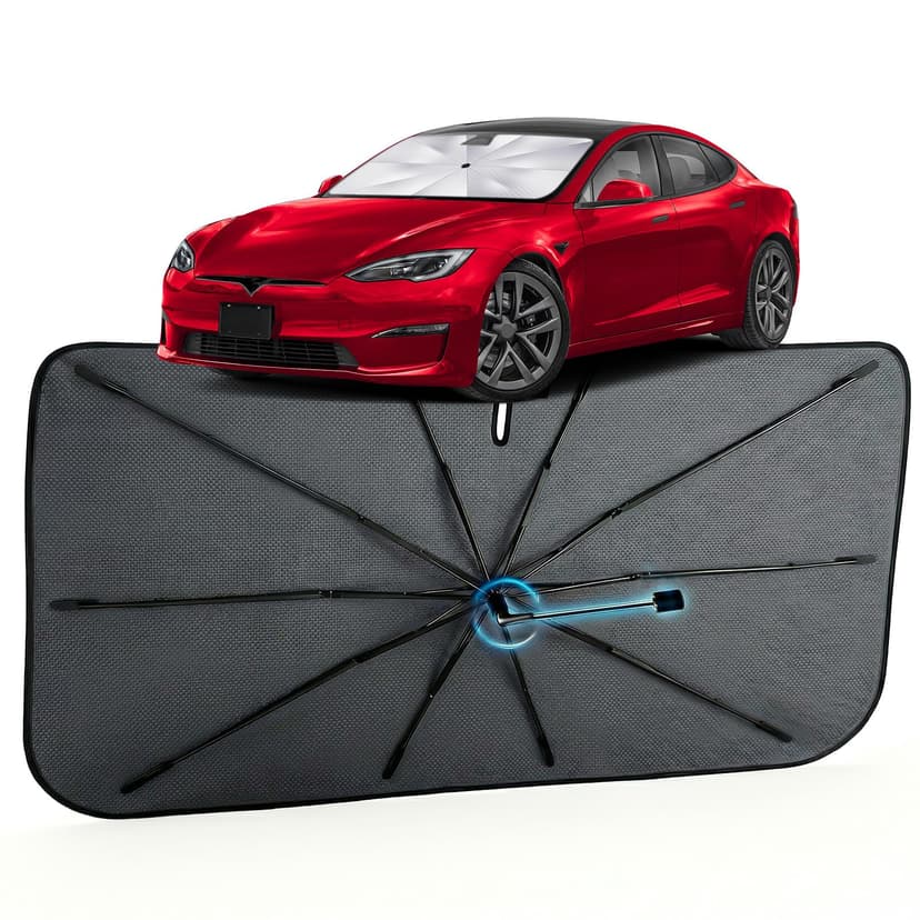 Car Windshield Sun Shade Umbrella for Tesla Model S 2012-2026, 1:1 Fit | [Reflective Coated Fabric] Car Shades Sun Visor Keep Car Cool and Protects Interior, Sunshade Umbrella for Front Window