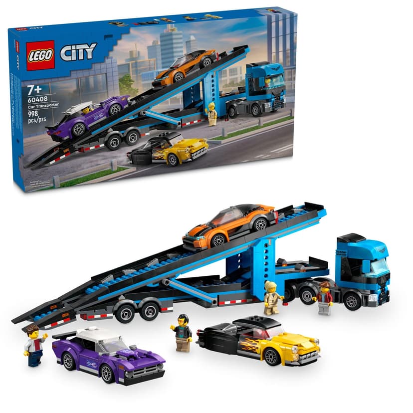 LEGO City Car Transporter 60408 | Back to School Gift for Students, Building Toy, Boys & Girls, Ages 7+, W/ Toy Cars, 998 pieces, Truck Toy for Kids