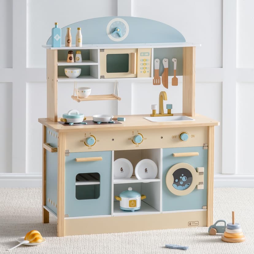 ROBUD Wooden Play Kitchen Set for Kids Toddlers, Toy Kitchen Gift for Boys Girls, Age 3+