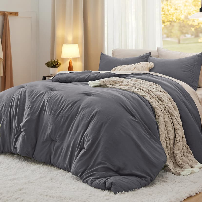 Bedsure Oversized King Comforter Set, Dark Grey Soft Prewashed Bedding for All Seasons, 3 Pieces GentleSoft™ Bed Set, 1 Lightweight Comforter (120"x98") and 2 Pillowcases (20"x36")