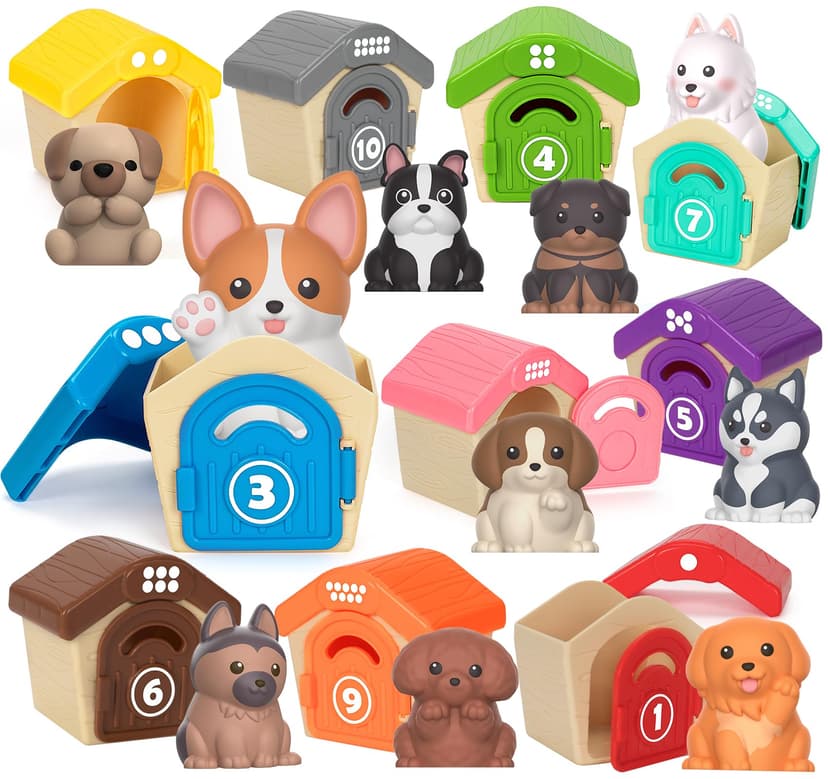 Learning Toys for Toddlers 1 2 3 Year Old Toddlers, 20Pcs Puppy Finger Puppets for Kids, Montessori Counting, Matching & Sorting Toy, Christmas Birthday Gifts for Baby Boys Girls Age 12-18 Months