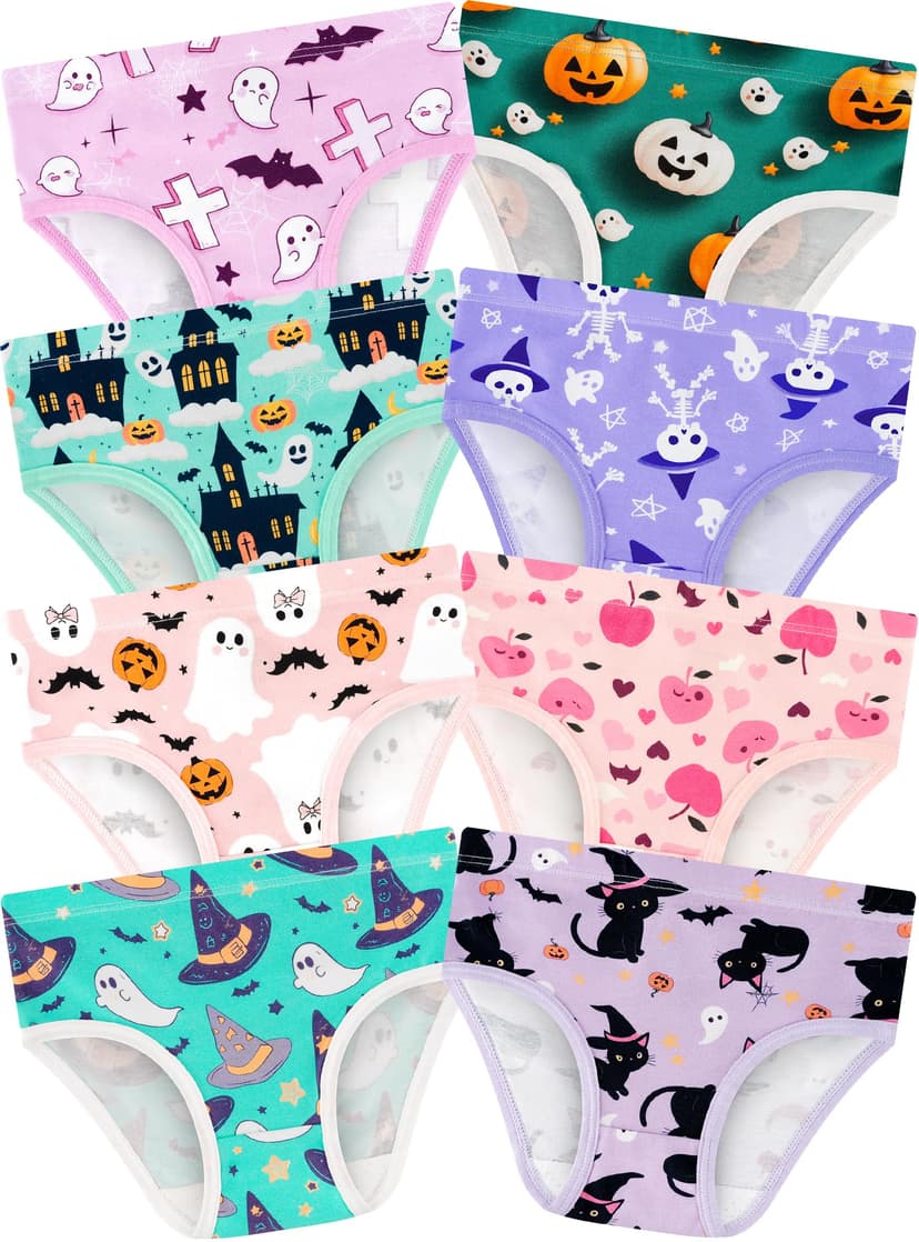 Girls Underwear, Soft Cotton Tagless Breathable Panties, 8-Pack, 18M-12Y | Combed Cotton, True-to-Size, Tagless, Full Coverage, Assorted Prints, Stretchy Fabric, Durable Stitching, Low Shrinkage