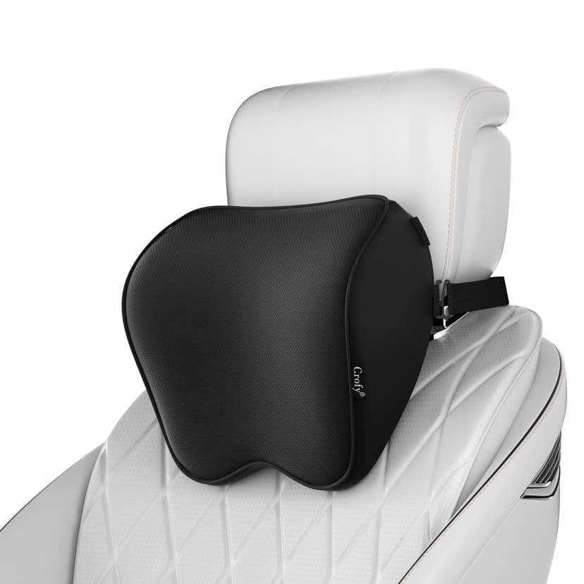 Crofy 2-Pack Car Neck Pillow, Headrest Pillow with Adjustable Strap, Black | Soft Memory Foam; Ergonomic Design Fits Most Car & Office Chairs; Breathable Removable Pillow Cover Is Machine Washable