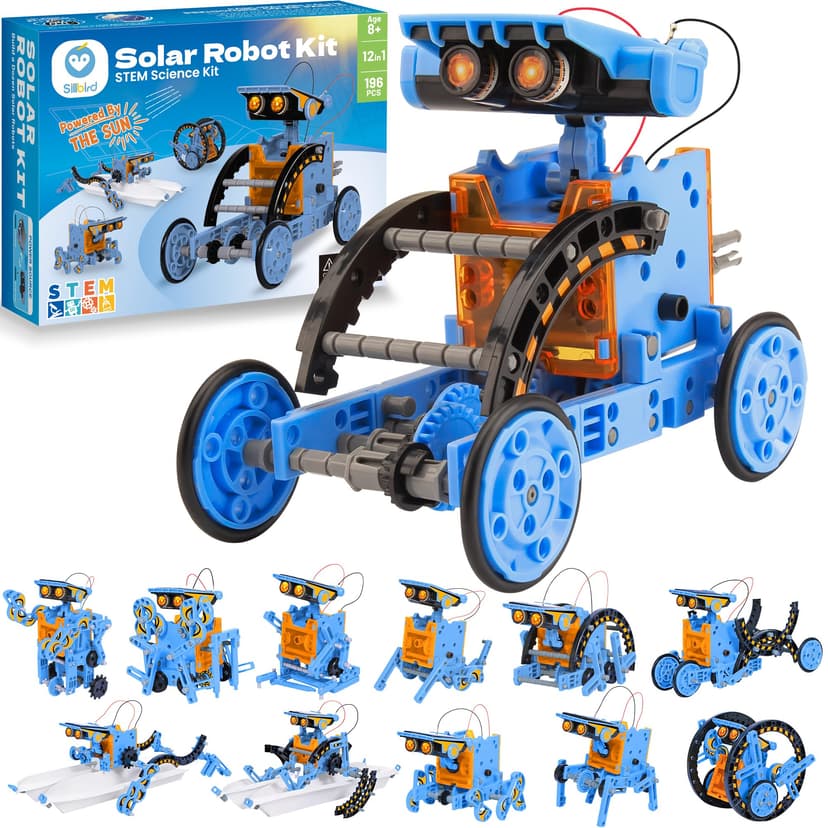 Sillbird Solar Building Robot Kit 12-in-1 STEM Gift for Boys Ages 8-13 | Sun or Battery Powered, DIY Educational Birthday Presents, Buildable Learning Set, Science Toys for Kids, 196 Pieces