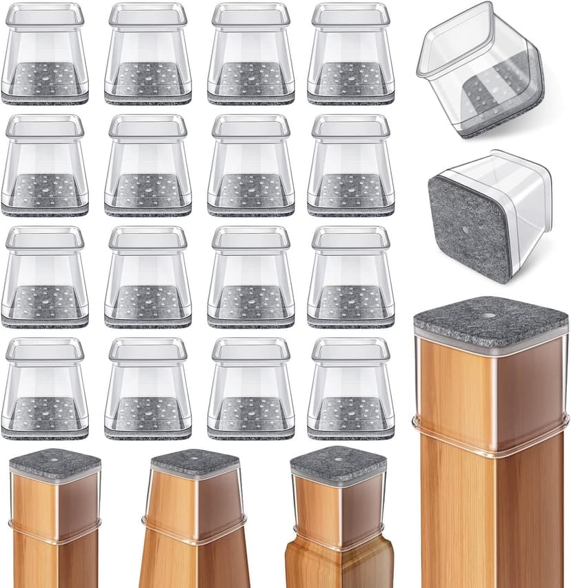 Ansible 24 Pcs Chair Leg Floor Protectors Square | Silicone Felt Furniture Leg Pads Caps Covers for Hardwood Floors (Fit:1-1/16" to 1-5/8")