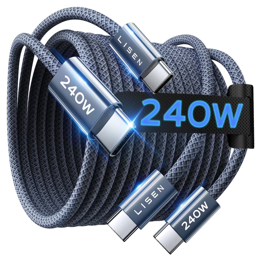 LISEN USB C to USB C Cable, 240W Fast Charging Type C Charger Cord (6.6FT) | 2-Pack, Midnight | USBC Cable for iPhone 17/17 Pro/17 Pro Max, iPad, MacBook Pro/Air, Galaxy S26/S25, Laptop