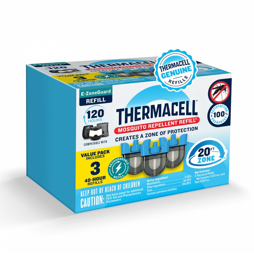 Thermacell E-ZoneGuard Mosquito Repellent Refill, 120-Hr Value Pack | 20-FT Zone; 3x 40Hr Refill Cartidges; Rechargeable; Outdoor Patio Shield; Bug Spray Alternative; Scent Free; DEET-Free