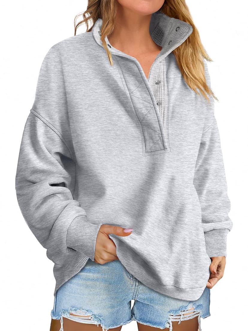 ANRABESS Women's Oversized Sweatshirt Mock Neck Henley 2026 Fall Outfits | Soft Fleece Button Up Pullover Tops,Loose Drop Shoulder Fit,School ＆Daily Casual Outfits, Fall Winter Clothing