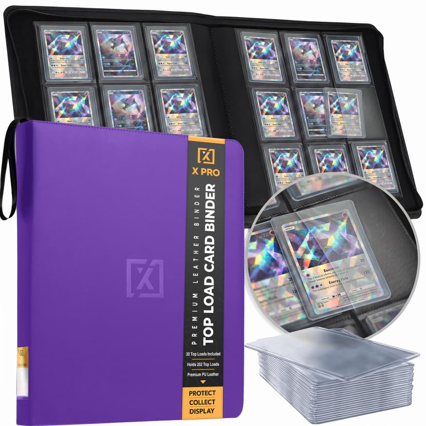 X PRO Top Load Card Binder - Compatible with Top-loading Card Cases - Fits 252 | 20 Premium Loaders Included | 9-Pocket Ringless Double-Sided Pages | Storage for TCG & Sports Cards