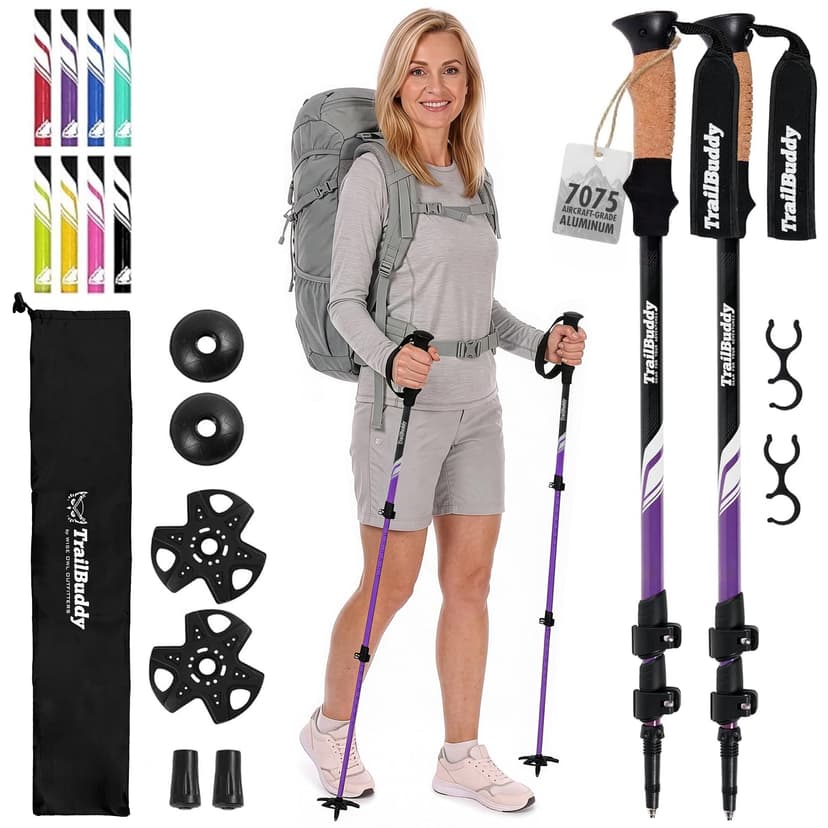 TrailBuddy Trekking Poles – Lightweight 7075 Aluminum Hiking Poles for Women, Men & Seniors – Collapsible Walking Sticks for Travel, Trails & Balance