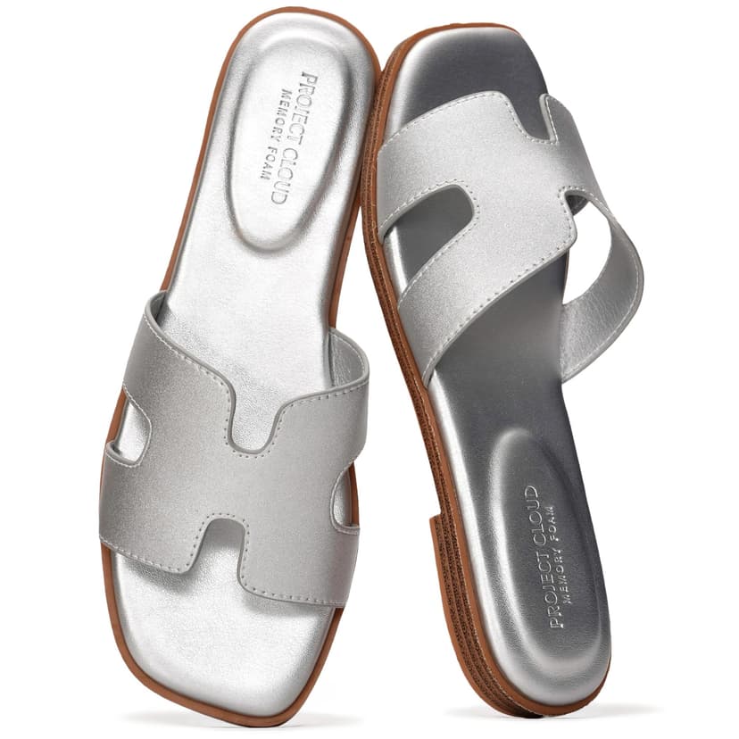 Project Cloud 100% Genuine Leather Sandals Women Flats For Women (Jannel) | Sandals for Women Fashion Flat Womens Sandals with Memory Foam Insole Slides Sandals Footwear Mules Women's Sandals