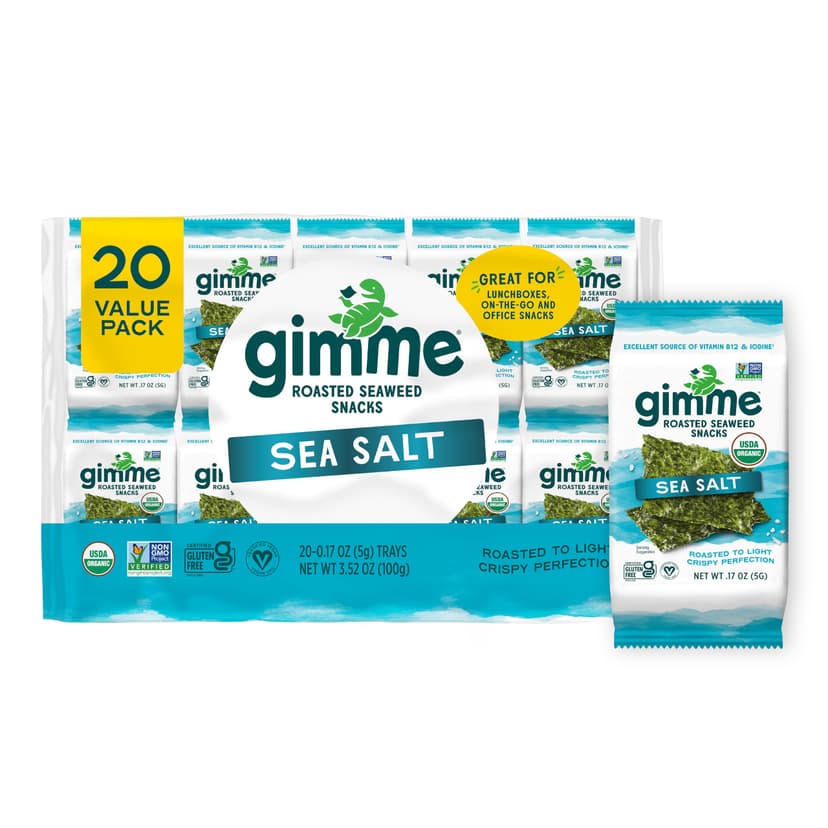 Gimme 20 CT Sea Salt Organic Roasted Seaweed Snacks, 5g, 0.17oz