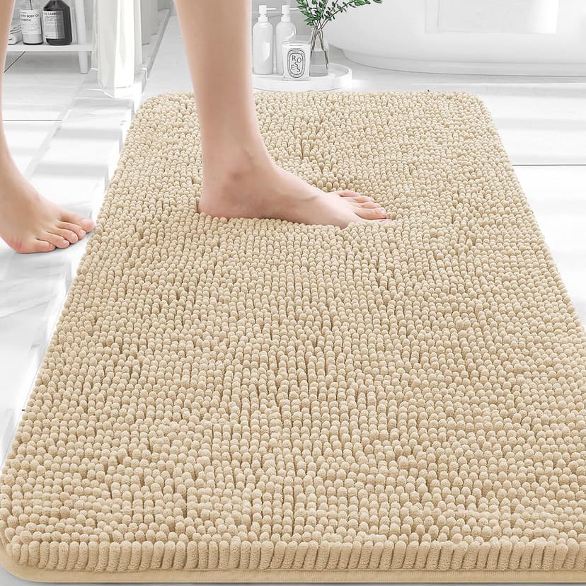 OLANLY Bathroom Rugs 30x20, Extra Soft Absorbent Chenille Bath Rugs | Beige, Quick-Drying Rubber Backing, Machine Washable Bath Mat for Bathroom Floor, Tub and Shower, Home Decor Accessories