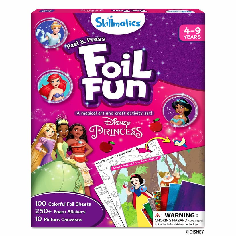 Skillmatics Foil Fun Disney Princess, Foil Art & Craft Kit, Gift for Kids | Travel Toy, Mess-Free Sticker Activity, DIY Decor, For Fans of Cinderella, Ariel & Jasmine, Girls & Boys Ages 4, 5, 6, 7, 8
