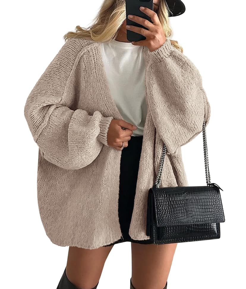 PRETTYGARDEN Womens Open Front Oversized Cardigan Sweaters | Soft Chunky Knit, Baggy Loose Fit, Long Lantern Sleeve Lightweight Sweater, Casual Daily Going Out, Fall Winter Outfits