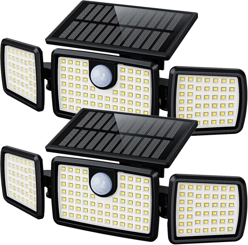 MIHANI Solar Flood Lights Outdoor, 2500LM Motion Sensor Security Lights with 270° Wide Angle, IP65 Waterproof, 3 Heads Solar Outdoor Lights for Patio, Yard, House, Garage (Non-Remote, 2 Pack)