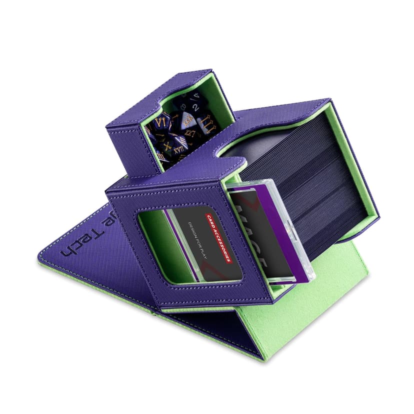 Mage Tech Card Deck Box for MTG Commander - Patented Design, Commander Display, Fits 100 Double-Sleeved Cards, 35pt Card Brick & Dice Tray - Resonance