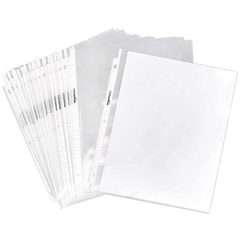 Amazon Basics Sheet Protectors for 3 Ring Binder, Lightweight, Acid-Free, Clear Plastic Sleeves, Letter Size, 8.5 x 11 Inch, 100-Pack