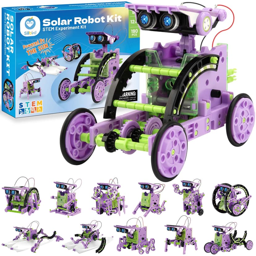 Sillbird Solar Building Robot Kit, 12-in-1 STEM Gift for Boys Aged 8-14 | Powered by the Sun, Engineering Skills, Birthday Presents for Kids, Learn Through Solar Power Play, 190 Pieces