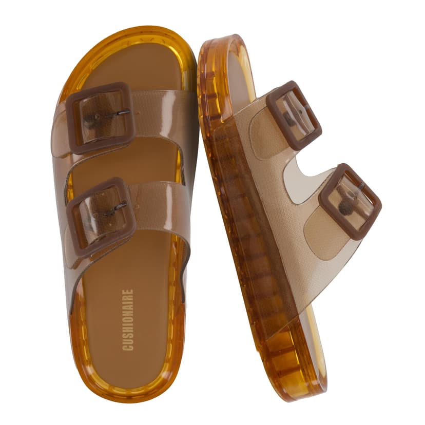 CUSHIONAIRE Pool Slides for Women Water Resistant Double Buckle Adjustable Slip-On Womens Sandals for Beach Shower Casual Wear