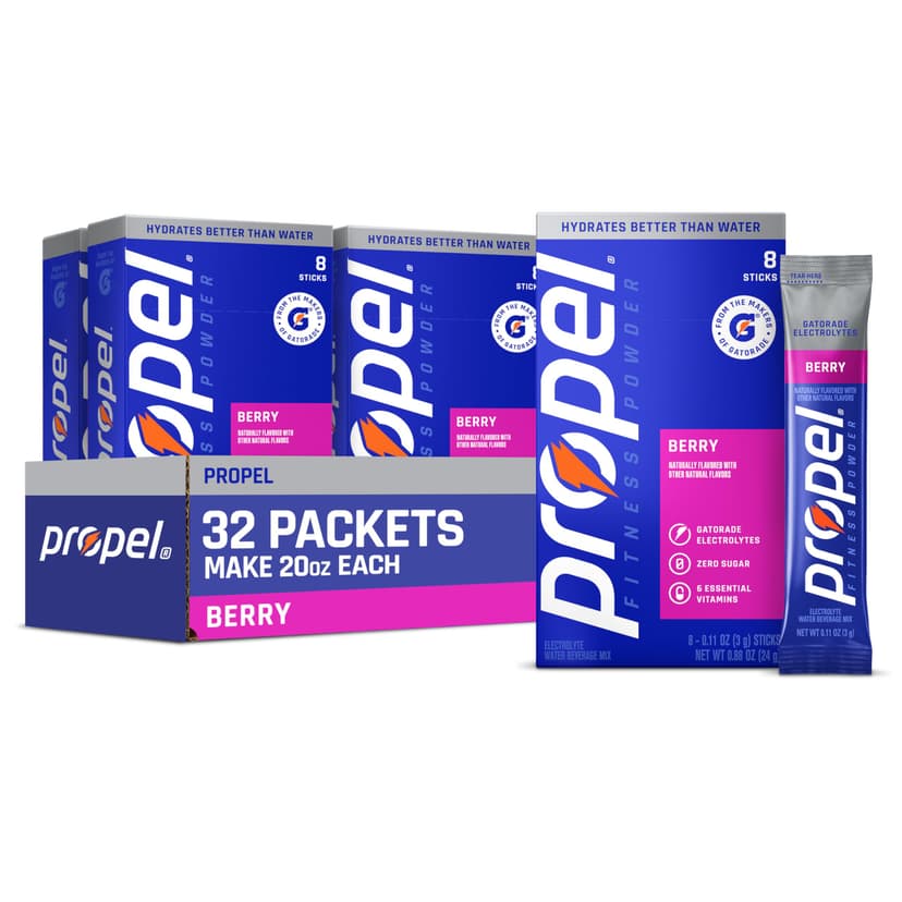 Propel Electrolyte Powder Drink Mix, Berry, (32 Servings) | Zero Sugar, Enhanced Water Beverage, Gatorade Electrolytes, Vitamins, No Added Colors, No Artificial Flavors, Hydration