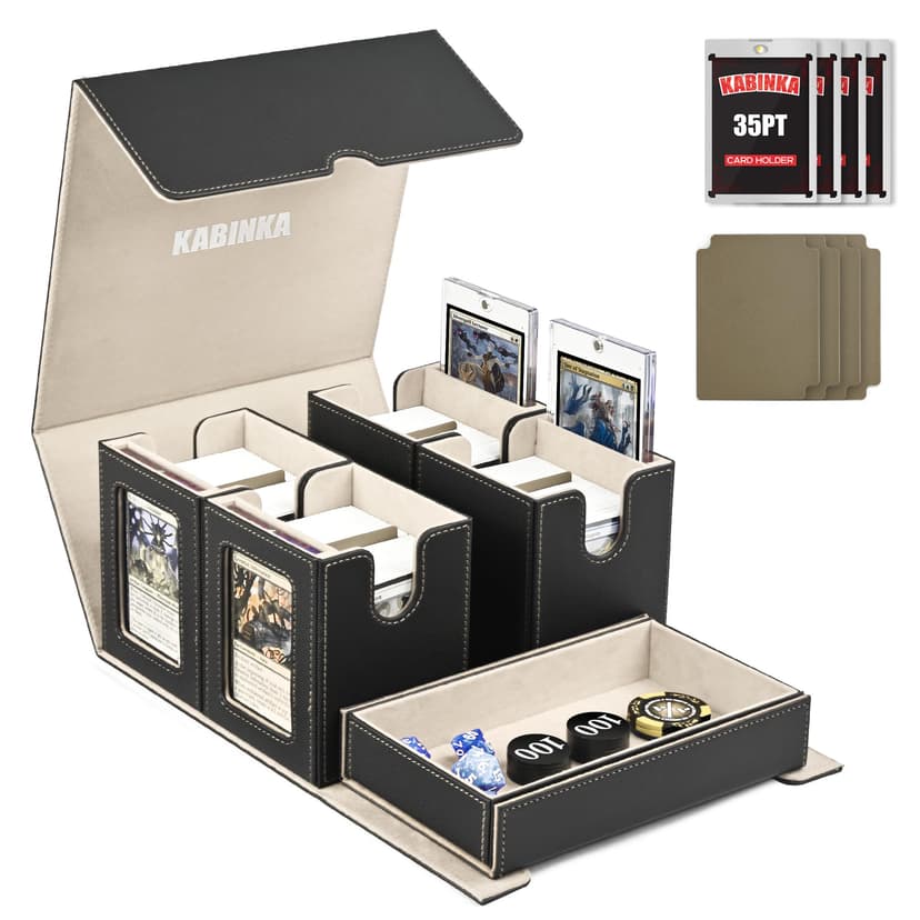 Kabinka MTG Commander Deck Box, Holds 400+ Double-Sleeved Cards | 5-in-1 Card Deck Box, Patented Design, Magnetic Detachable Card Case with Dice Tray, Fits Magic / TCG Cards (Black Gold)
