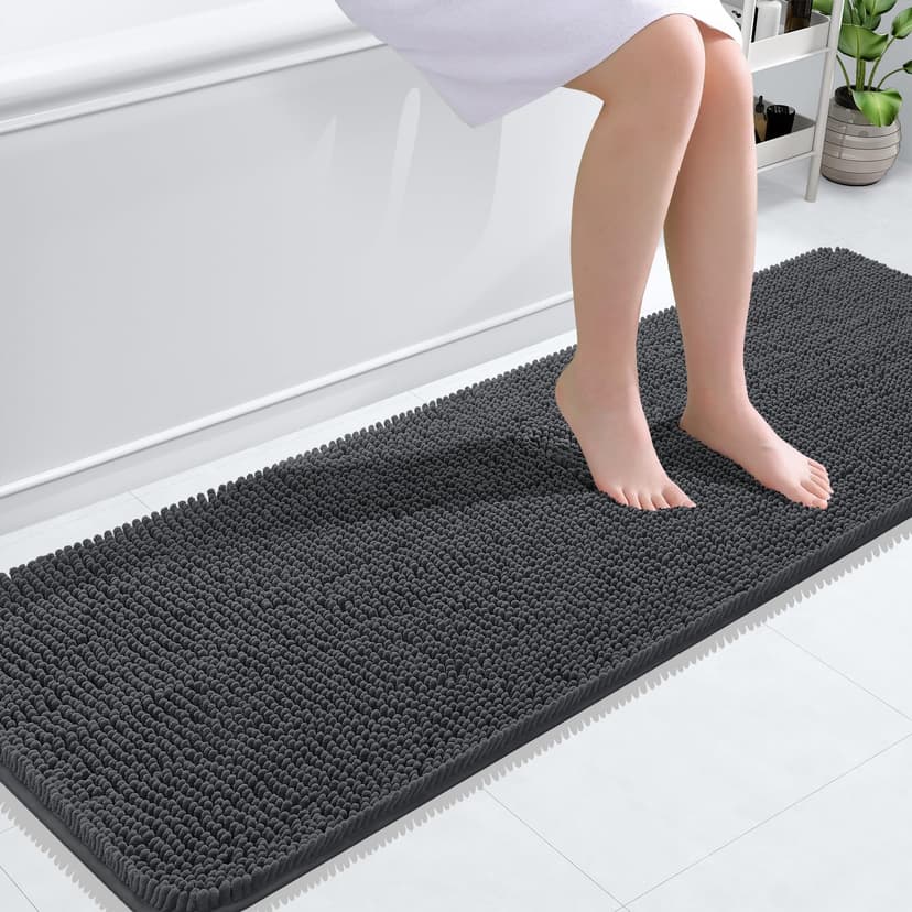 OLANLY Bathroom Runner Rugs 59x20, Extra Soft Absorbent Chenille Bath Rugs | Dark Grey, Quick-Drying Rubber Backing, Washable Long Bath Mat for Bathroom Floor, Tub and Shower, Home Decor Accessories