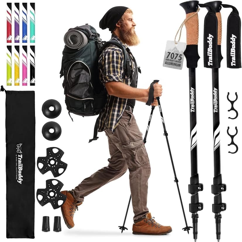 TrailBuddy Trekking Poles – Lightweight 7075 Aluminum Hiking Poles for Women, Men & Seniors – Collapsible Walking Sticks for Travel, Trails & Balance