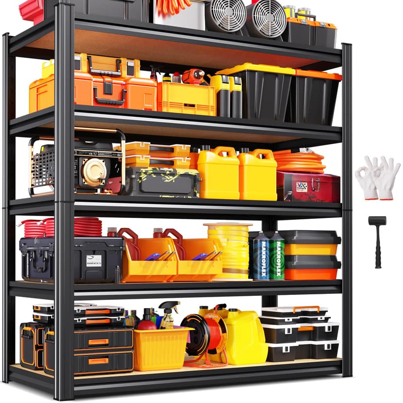 Storage Shelves,Adjustable Shelving Unit,5T Wood Garage Shelving ,Heavy Duty Garage Storage Shelves, Quick-Install Metal Shelving Unit Utility Rack Shelf for Warehouse, Pantry71.2’H*35.4’W*15.7’D