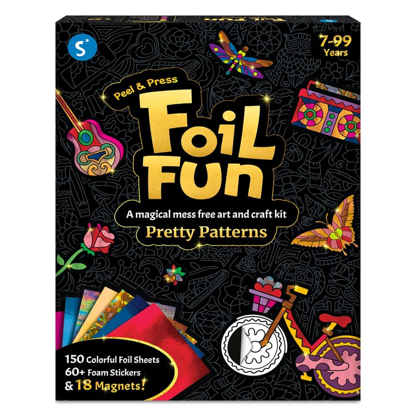 Skillmatics Foil Fun Pretty Patterns, Foil Art, Gift for Tweens & Adults | Travel Toys, Craft Kit, 18 DIY Magnets, 60+ Foam Stickers, Fine Motor Skills, DIY Mess-Free Activity, Screen-Free
