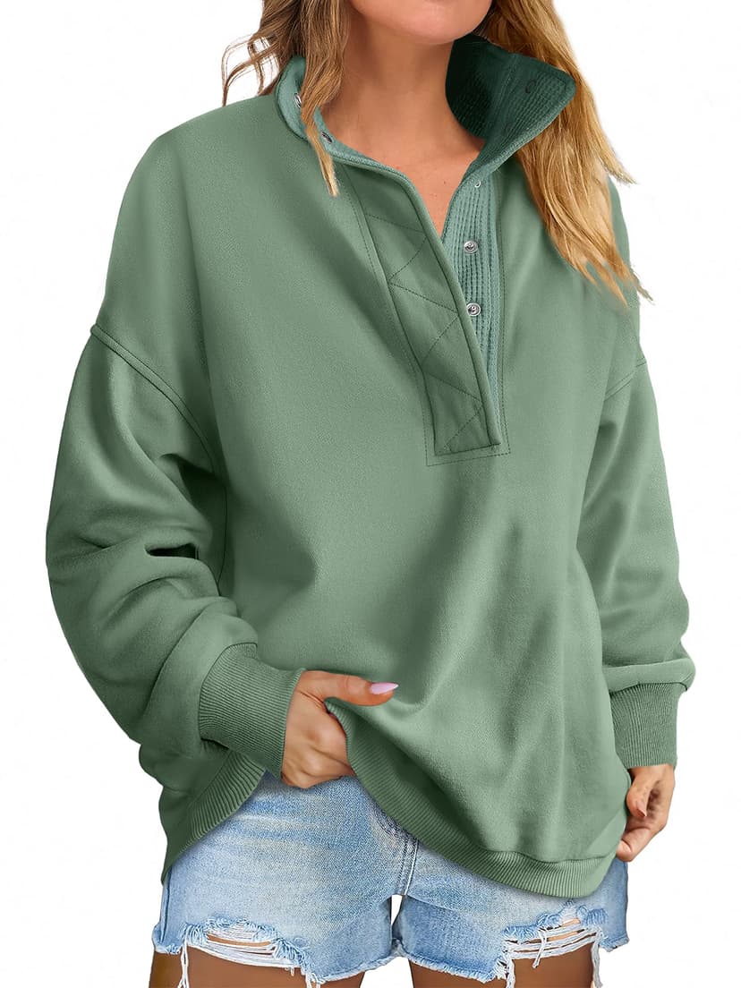 ANRABESS Women's Oversized Sweatshirt Mock Neck Henley 2026 Fall Outfits | Soft Fleece Button Up Pullover Tops,Loose Drop Shoulder Fit,School ＆Daily Casual Outfits, Fall Winter Clothing