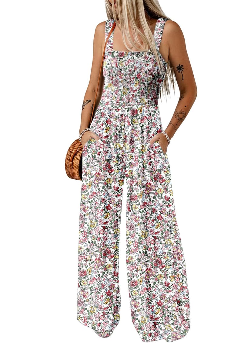 Dokotoo Women's Loose Overalls Jumpsuits One Piece Sleeveless Rompers | Boho Printed Jumpsuit, Sleeveless Wide Leg Jumpsuits for Women, Womens Summer Outfits, Square Neck,Loose Fit Casual Long Pant