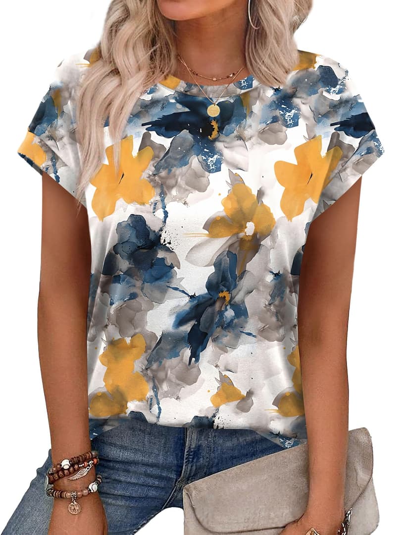 Alaroo Womens Summer Tops Short Sleeve Shirts Crew Neck Tshirt Cute Trendy Tunic Blouses (S-3XL)
