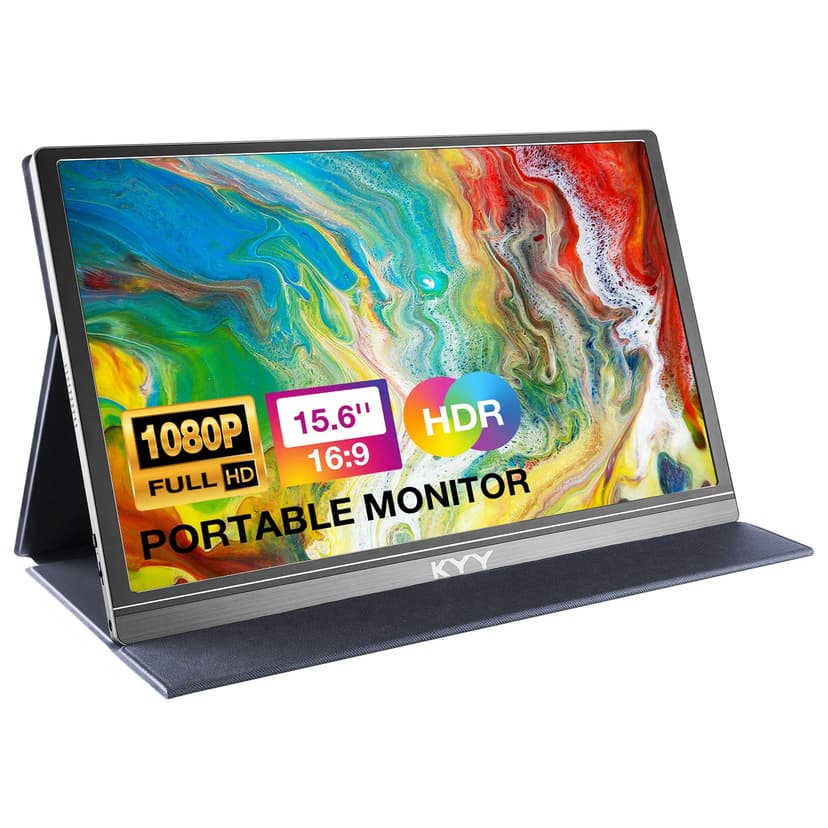 KYY Portable Monitor 15.6" 1080P Computer Monitor Screen Extender w/Cover | Portable Monitor for Laptop 1080P FHD IPS with USB-C and HDMI, Laptop Screen Extender for Travel HDR Gaming Monitor w/Speake