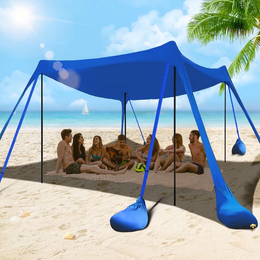 besuhot Beach Tent Sun Shelter 10x10FT Beach Shade Canopy with 8 Sandbags | UPF 50+ Protection Beach Shade Canopy, Outdoor Tent for Beach Camping Trips, Fishing, Backyard