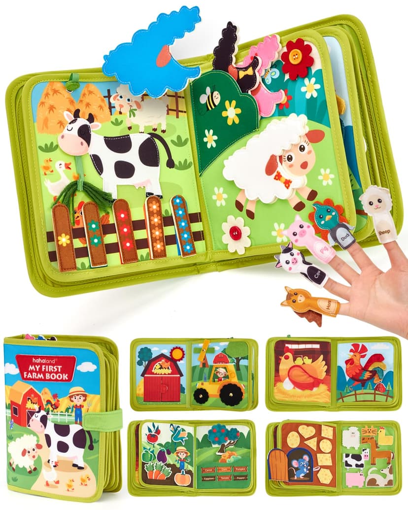 hahaland Busy Book for Toddlers 1-3 - Montessori Toys Busy Board for 1 Year Old Boy Gifts Girl Toys Educational Learning Quiet Activity Books Toddler Travel Toys for One Year Old Birthday Gift